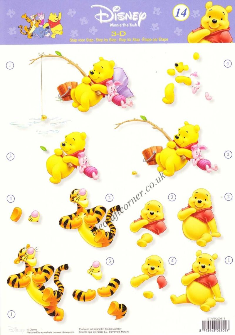 Winnie the Pooh 14 Winnie The Pooh, Piglet & Tigger 3d Decoupage Sheet.