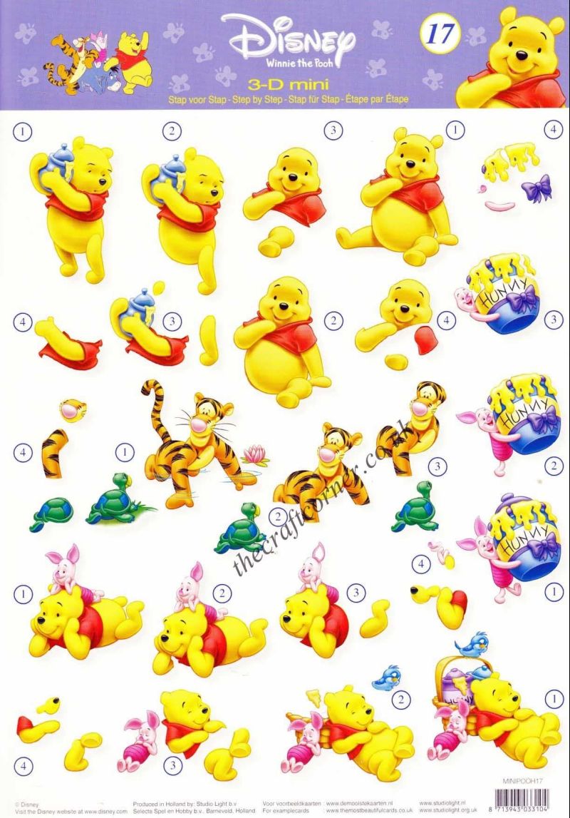 Winnie the Pooh 17 Winnie The Pooh & Friends. 3d Decoupage Sheet.