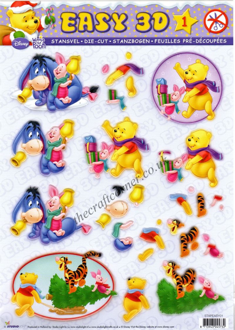 Winnie The Pooh Christmas Die Cut 3d Decoupage Sheet