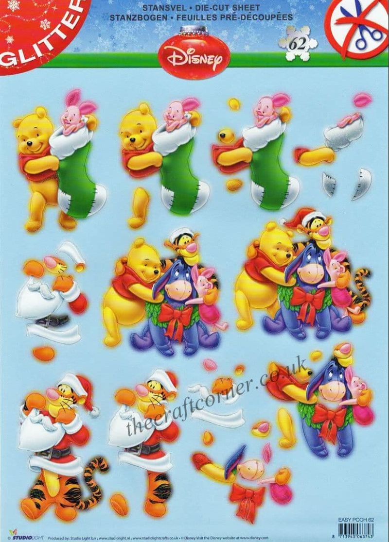 Winnie The Pooh & Friends At Christmas 62 Die Cut 3d Decoupage Sheet