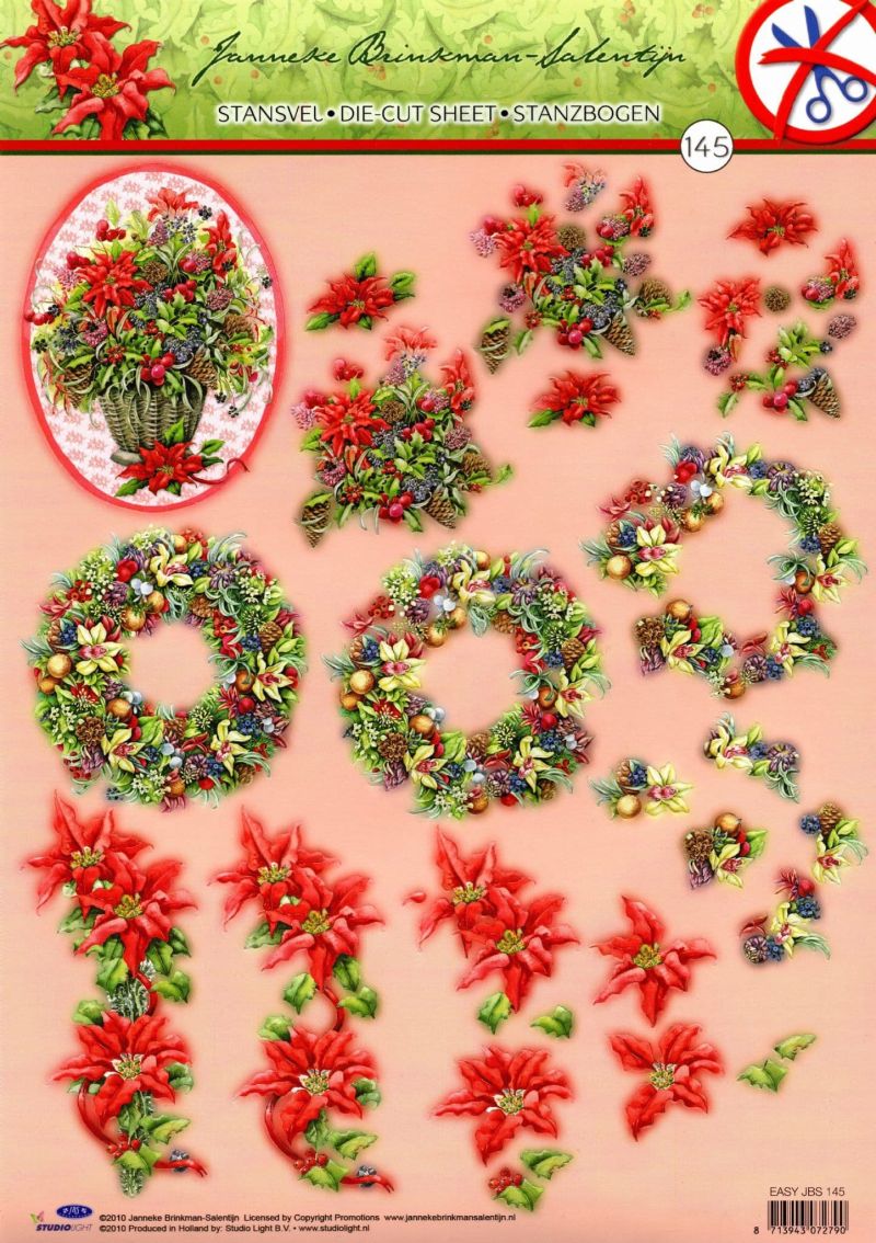 Winter Flowers 3D Decoupage Die Cut Sheet - No Cutting Required