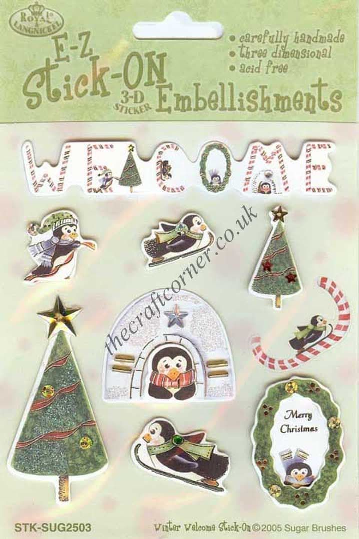 Winter Welcome Penguin & Christmas Tree 3d Sticker Embellishment