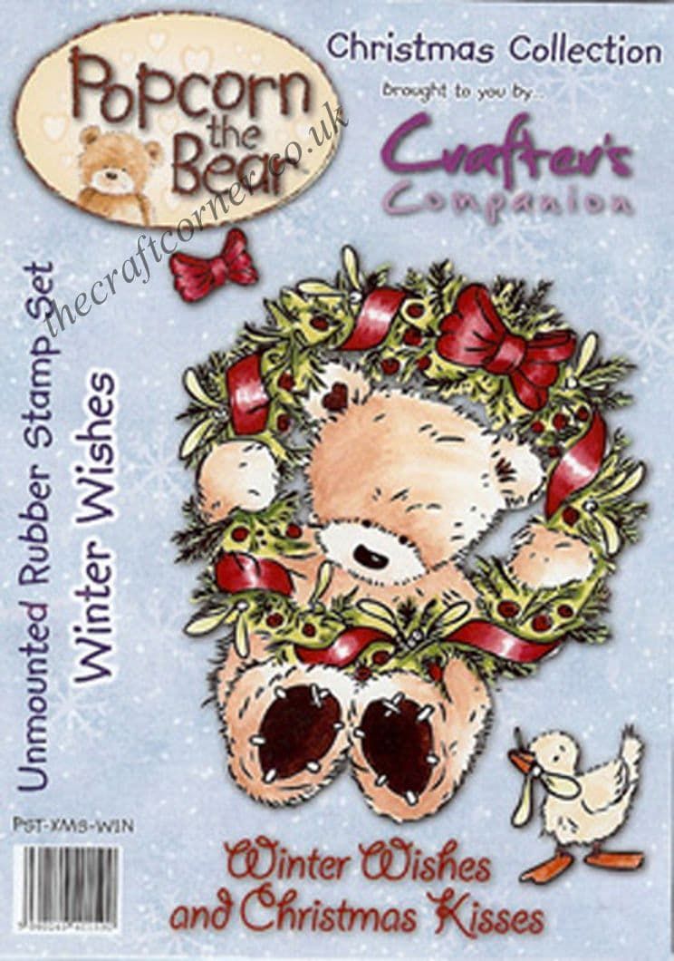 Winter Wishes Christmas Popcorn Bear Unmounted Rubber Stamps