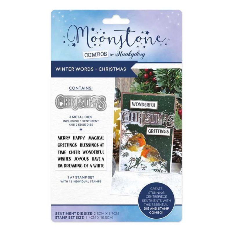 Winter Words - Christmas 3 Metal Dies & 12 Clear Rubber Stamps Set for Paper Crafts