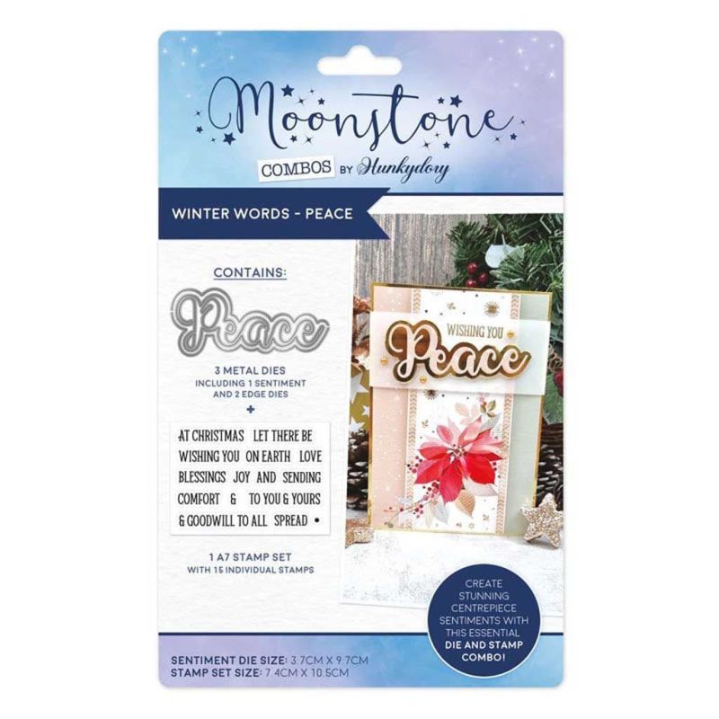 Winter Words - Peace 3 Metal Dies & 15 Clear Rubber Stamps Set for Paper Crafts