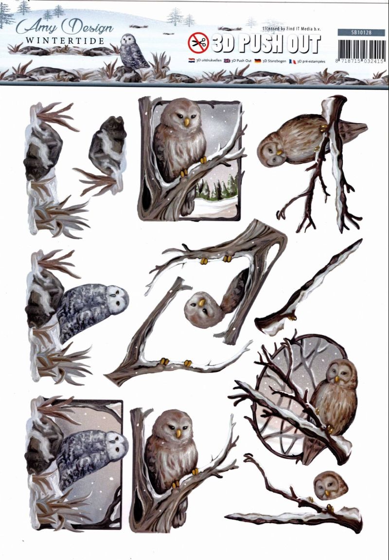 Wintertide Owl- Amy Designs 3D decoupage Die Cut Sheet