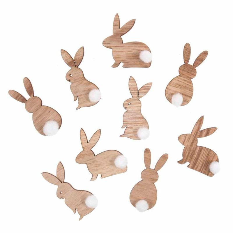 Wooden Rabbits With Fluffy Tails Toppers for Paper Craft & Card Making