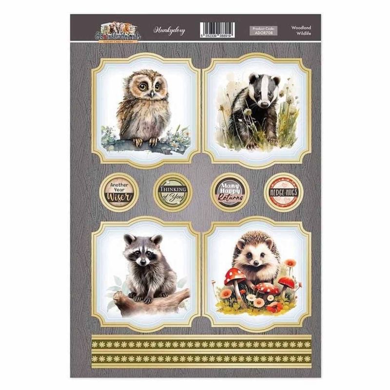 Woodland Wildlife Owl, Bader, Hedgehog & Raccoon Adorable Animals Toppers