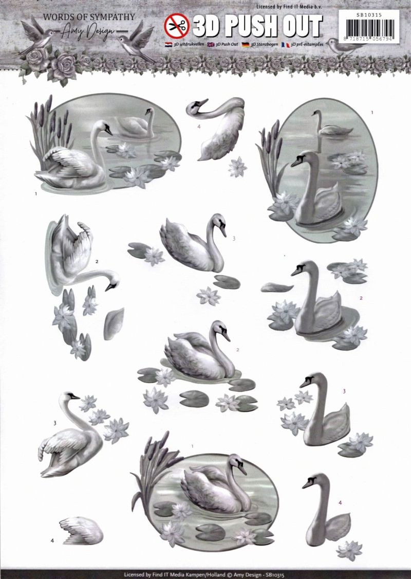 Words of Sympathy Swans - Amy Designs 3D decoupage Die Cut Sheet