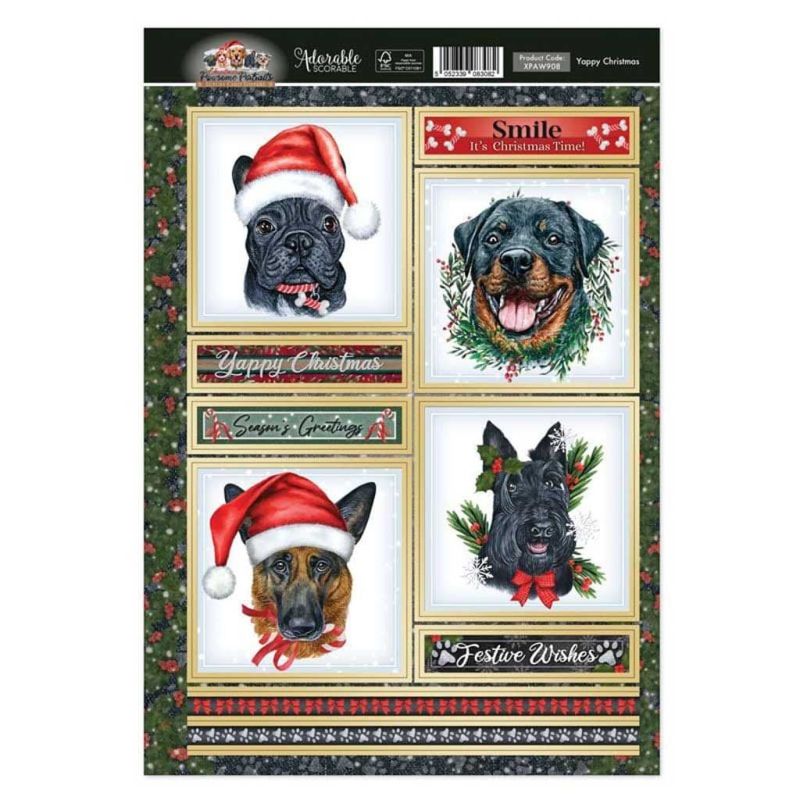 Yappy Christmas Pawsome Portraits Dog Die Cut Topper Craft Sheet