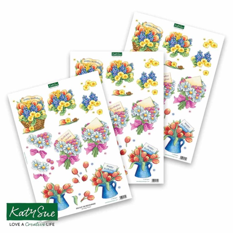 Pots of Flowers 3pk Die Cut 3d Decoupage Craft Sheets by Katy Sue