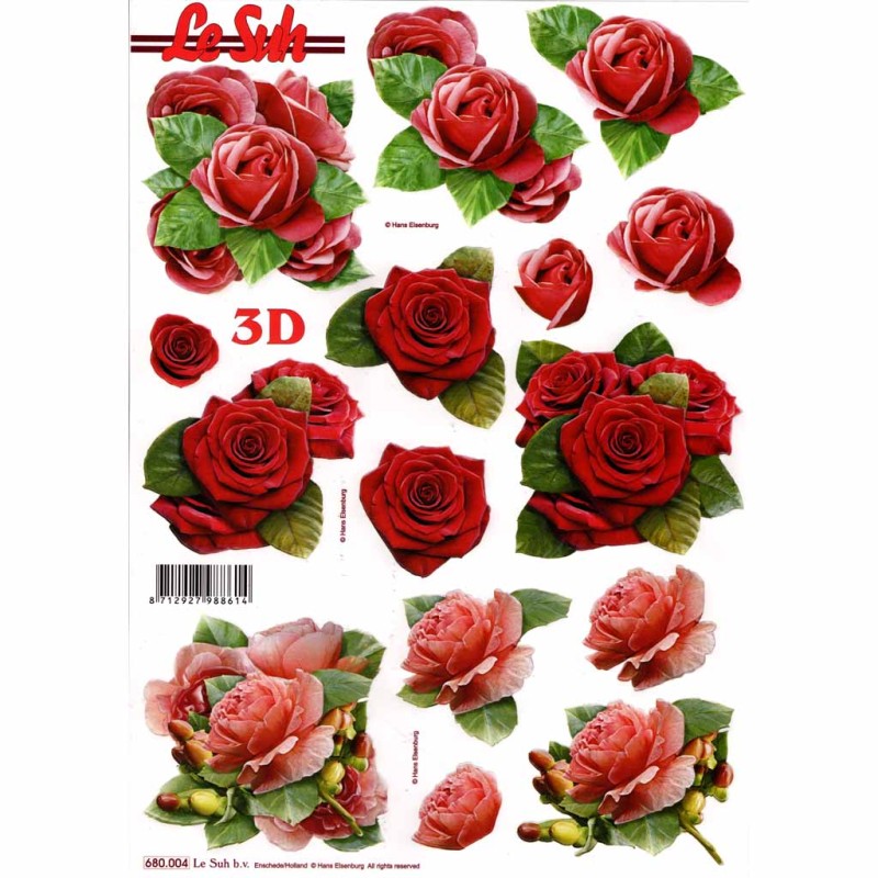 Red Roses Die Cut 3d Decoupage Sheet From Le Suh