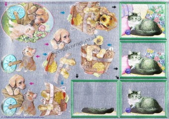 Adorable Kitten & Puppy 3d Decoupage Sheet Fr