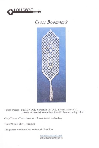 Cross Bookmark Torchon Bobbin Lace Pattern