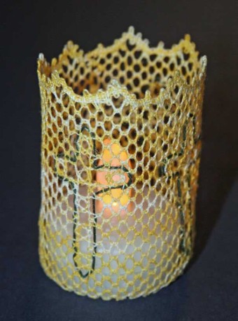 Cross Tea Light Holder Torchon Bobbin Lace Pa