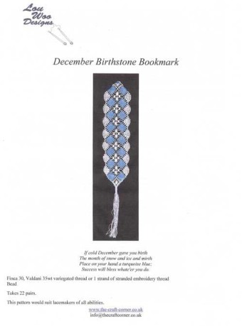 December Birthstone Bookmark Torchon Bobbin L