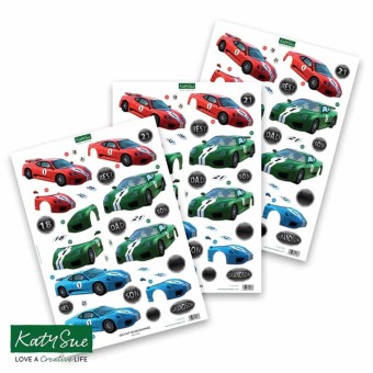 Fast Cars 3pk Die Cut 3d Decoupage Craft Shee