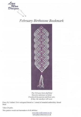 February Birthstone Bookmark Torchon Bobbin L