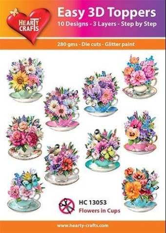 Flowers in Tea Cups Easy 3D  Craft Toppers fo