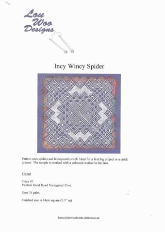 Incy Wincy Spider Torchon Bobbin Lace Pattern