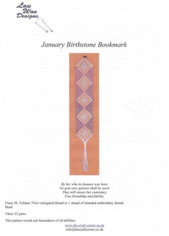 January Birthstone Bookmark Torchon Bobbin La