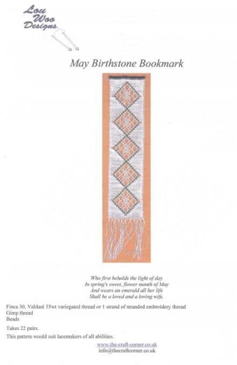 May Birthstone Bookmark Torchon Bobbin Lace P