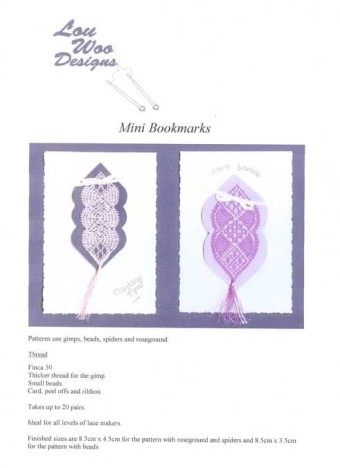 Mini Bookmarks Torchon Bobbin Lace Pattern