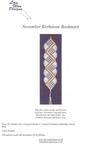 November Birthstone Bookmark Torchon Bobbin L