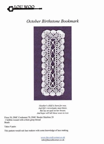 October Birthstone Bookmark Torchon Bobbin La