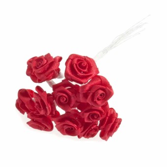 Ribbon Roses 15mm With Stems For Crafting - P