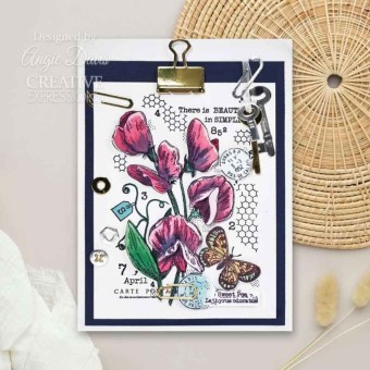 Sweet Pea Postcard Flower Clear Rubber Stamp 