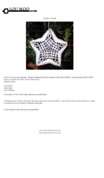 Twinkle Twinkle Torchon Bobbin Lace Pattern