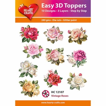 Vintage Roses Flower Easy 3D  Craft Toppers f