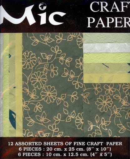 12 Sheets of High Quality Fine Green Flowered Craft Paper