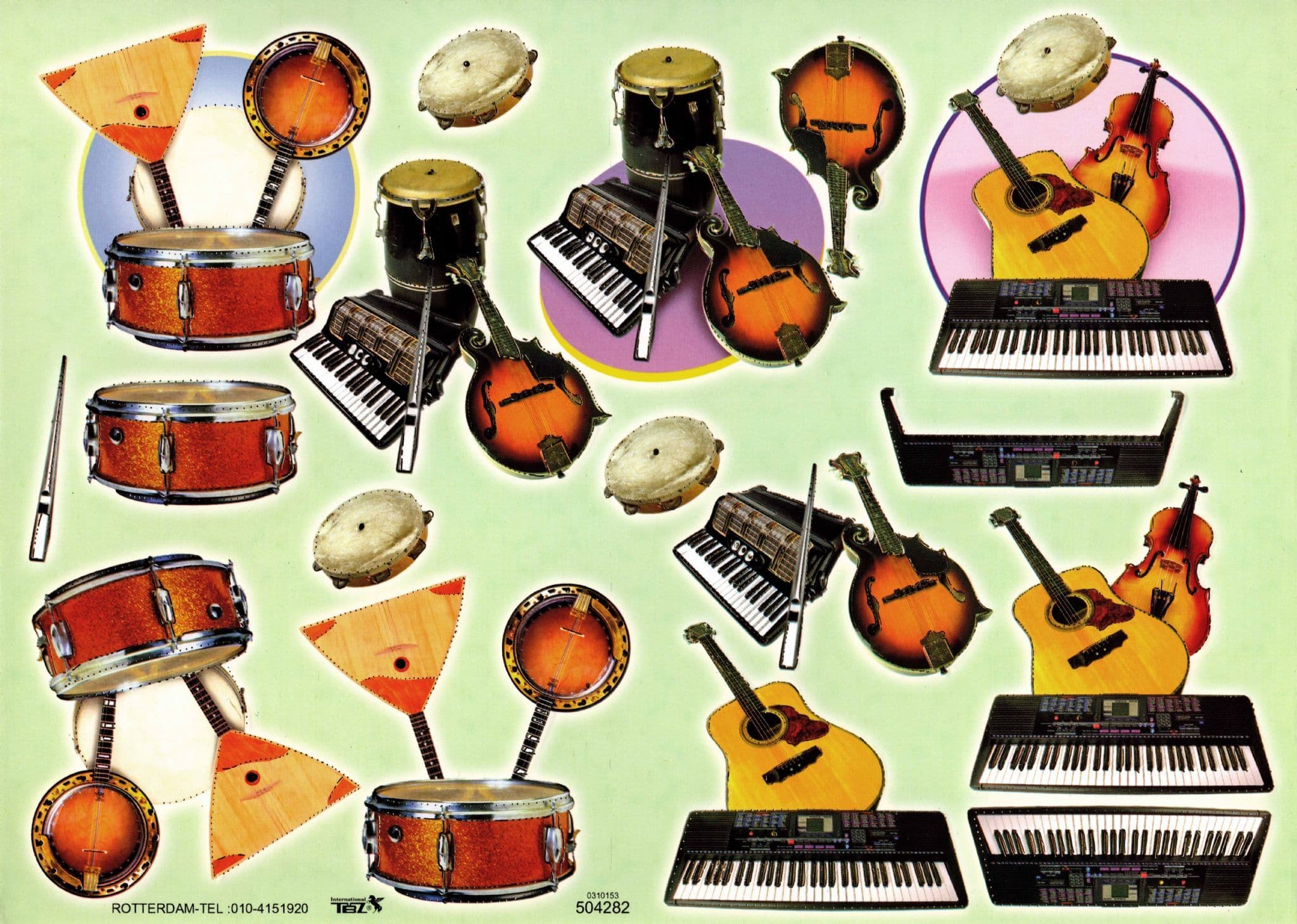 3d Decoupage Sheet With Embossed Guitar, Keyboards and Drum Designs