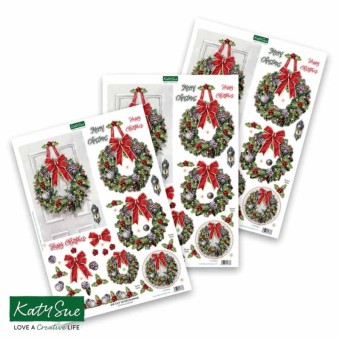 Christmas Wreath 3pk Die Cut 3d Decoupage Craft Sheets by Katy Sue