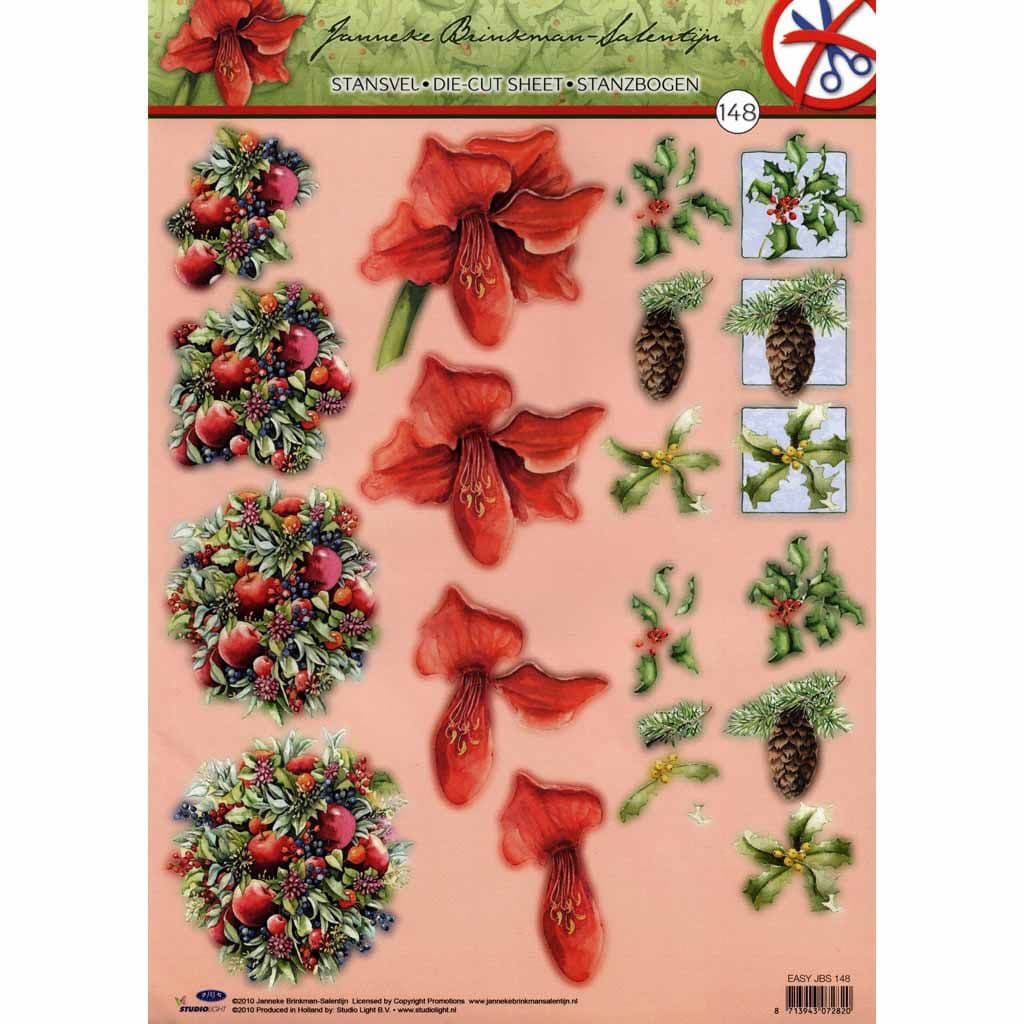 Amaryllis & Christmas Decorations Die Cut 3d Decoupage Sheet