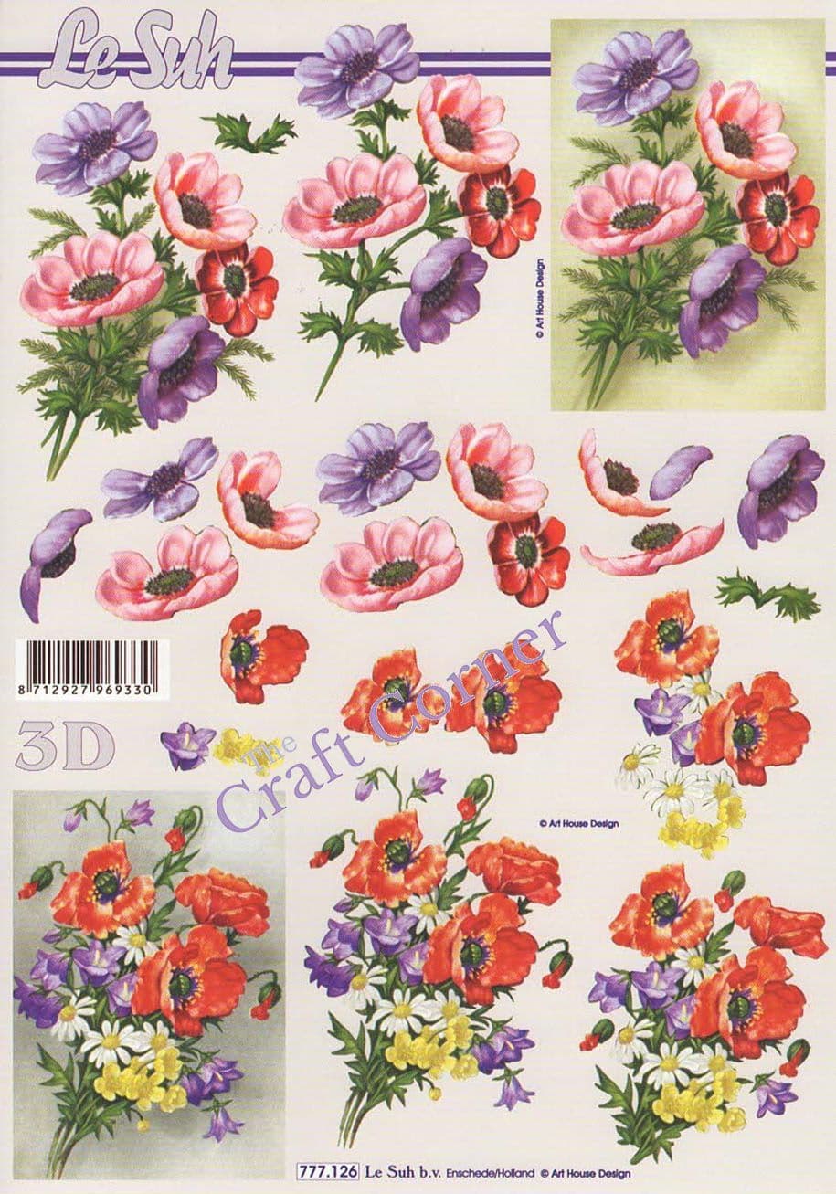 Anemone Flower Bouquets 3d Decoupage Sheet