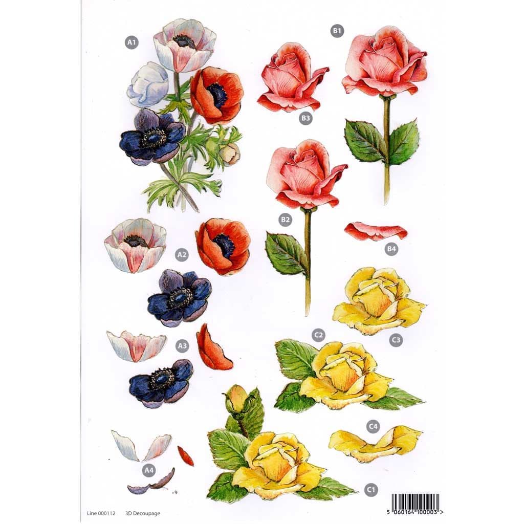 Anemone & Roses Die Cut 3d Decoupage Sheet