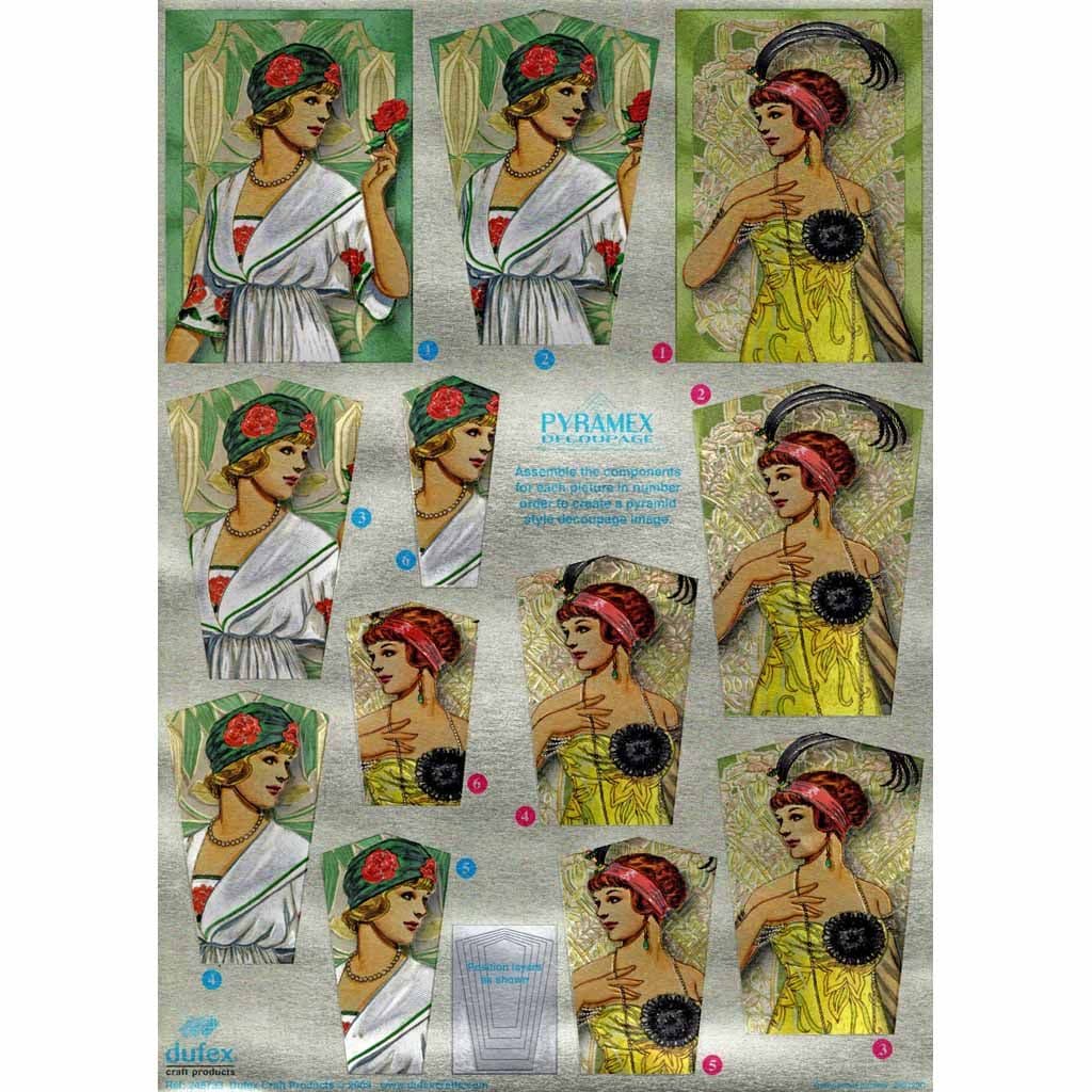 Art Deco Ladies Pyramex Dufex 3d Decoupage Pyramid Sheet