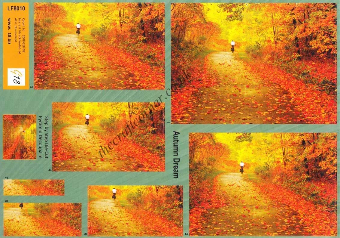 Autumn Dream, A Bike Ride Through Autumn Leaves Pyramid Die Cut 3d Decoupage Sheet