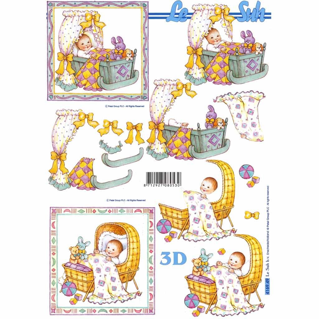 Baby In Cradle Designs 3d Decoupage Paper Craft Sheet