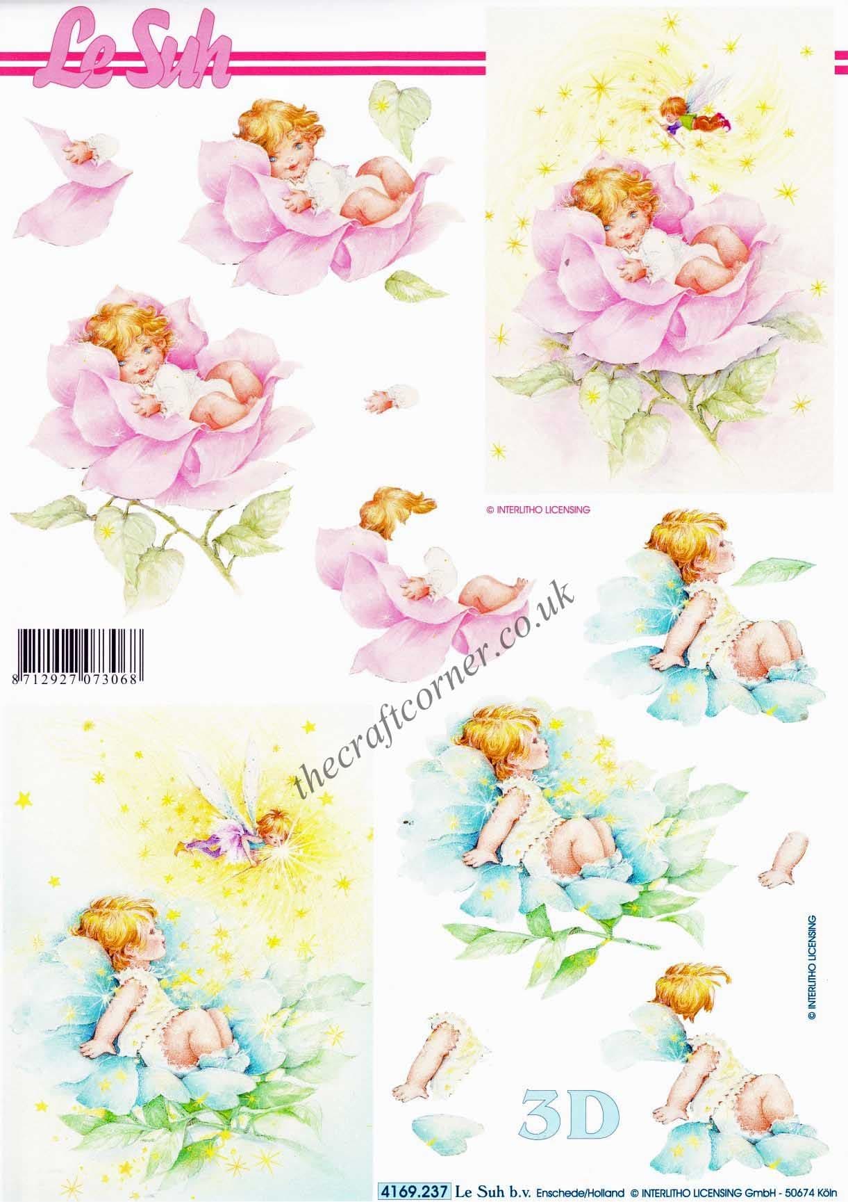 Baby Sitting In a Rose With a Fairy 3d Decoupage Sheet