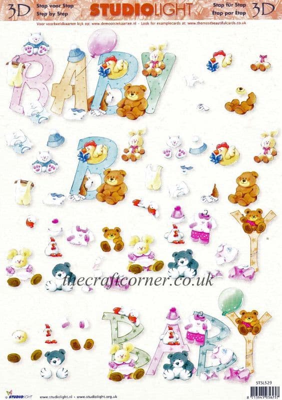 Baby Wording With Cute Animals 3d Decoupage Craft Sheet