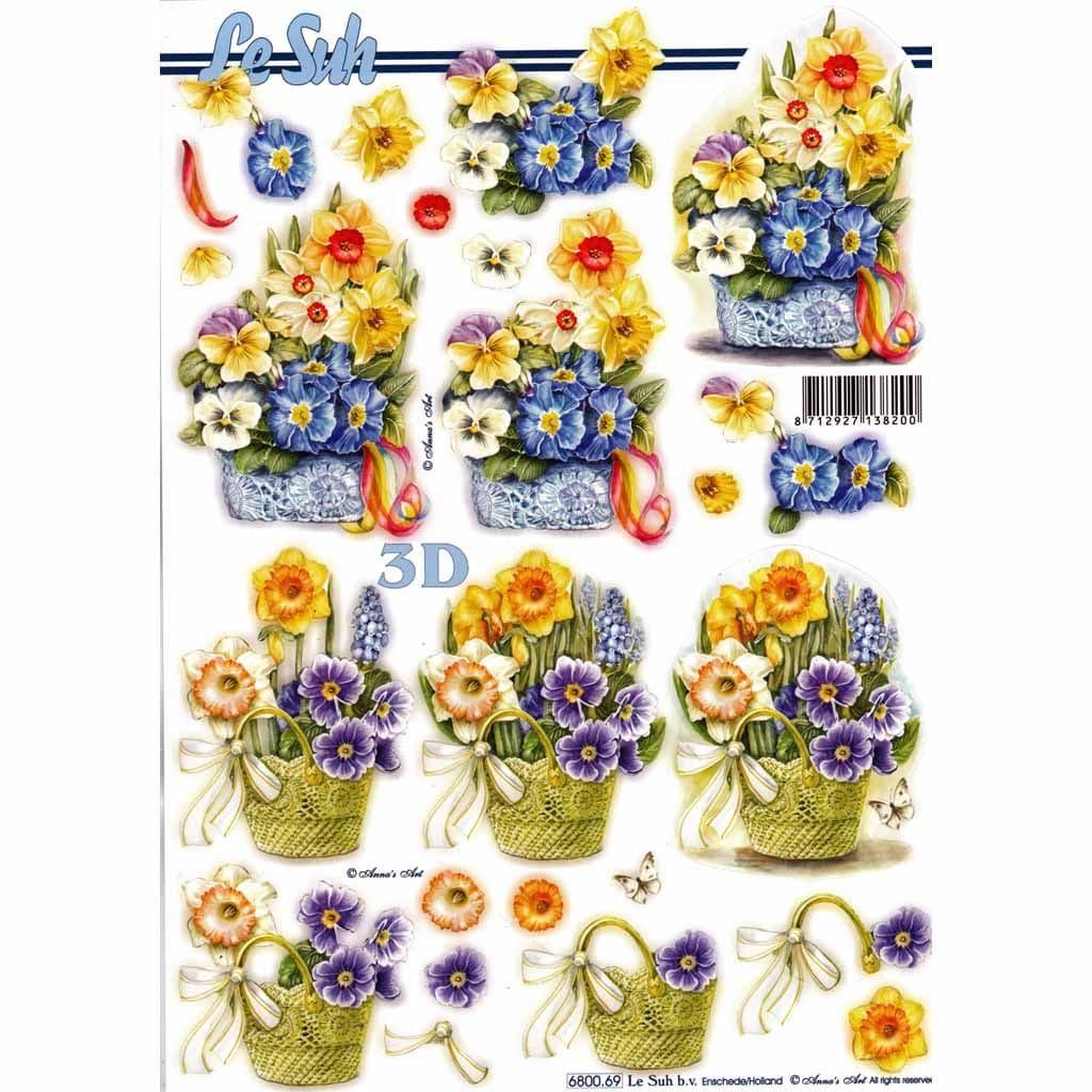 Basket Of Spring Flowers Die Cut 3d Decoupage Sheet From Le Suh