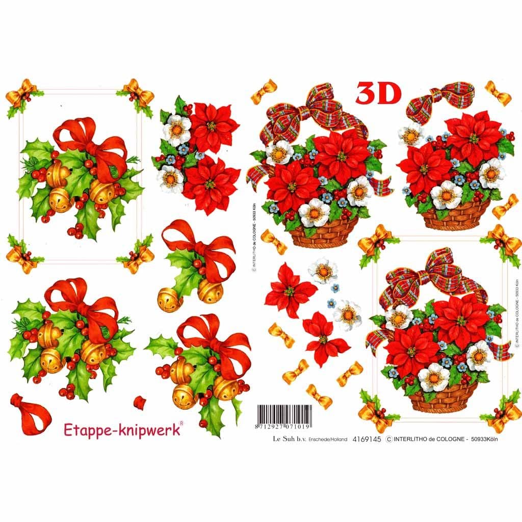 Baskets Of Christmas Flowers & Bells Designs 3d Decoupage Sheet from Le Suh