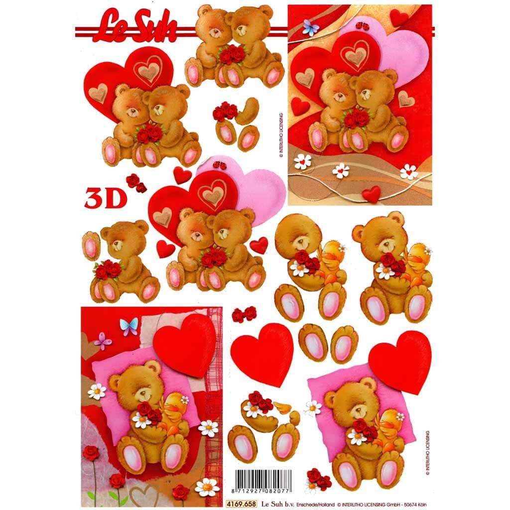 Bears In Love With Love Hearts 3d Decoupage Craft Sheet