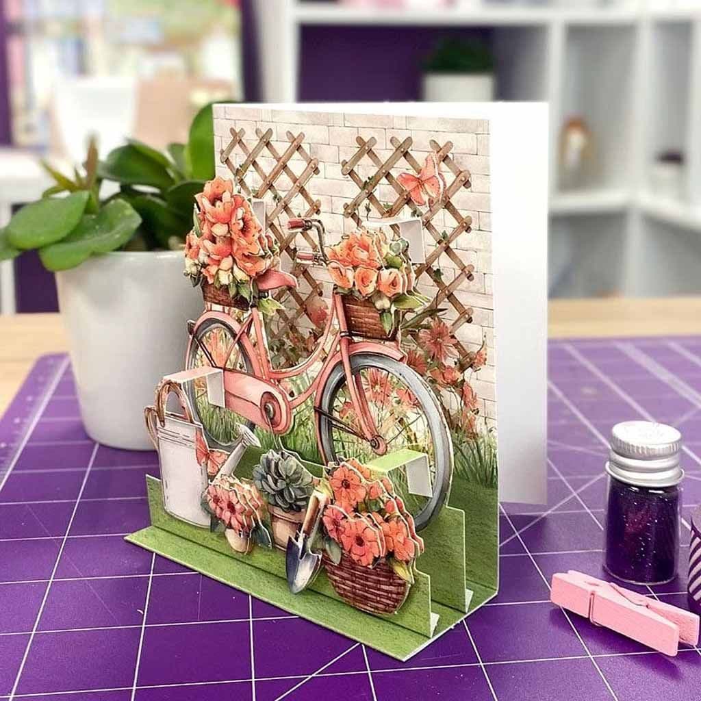 Beautiful Bicycle Pop Up Stepper Card Paper Craft Sheet