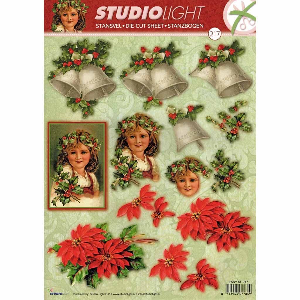 Bells, Poinsettia's, & A Christmas Girl Die Cut 3d Decoupage Sheet - NO CUTTING