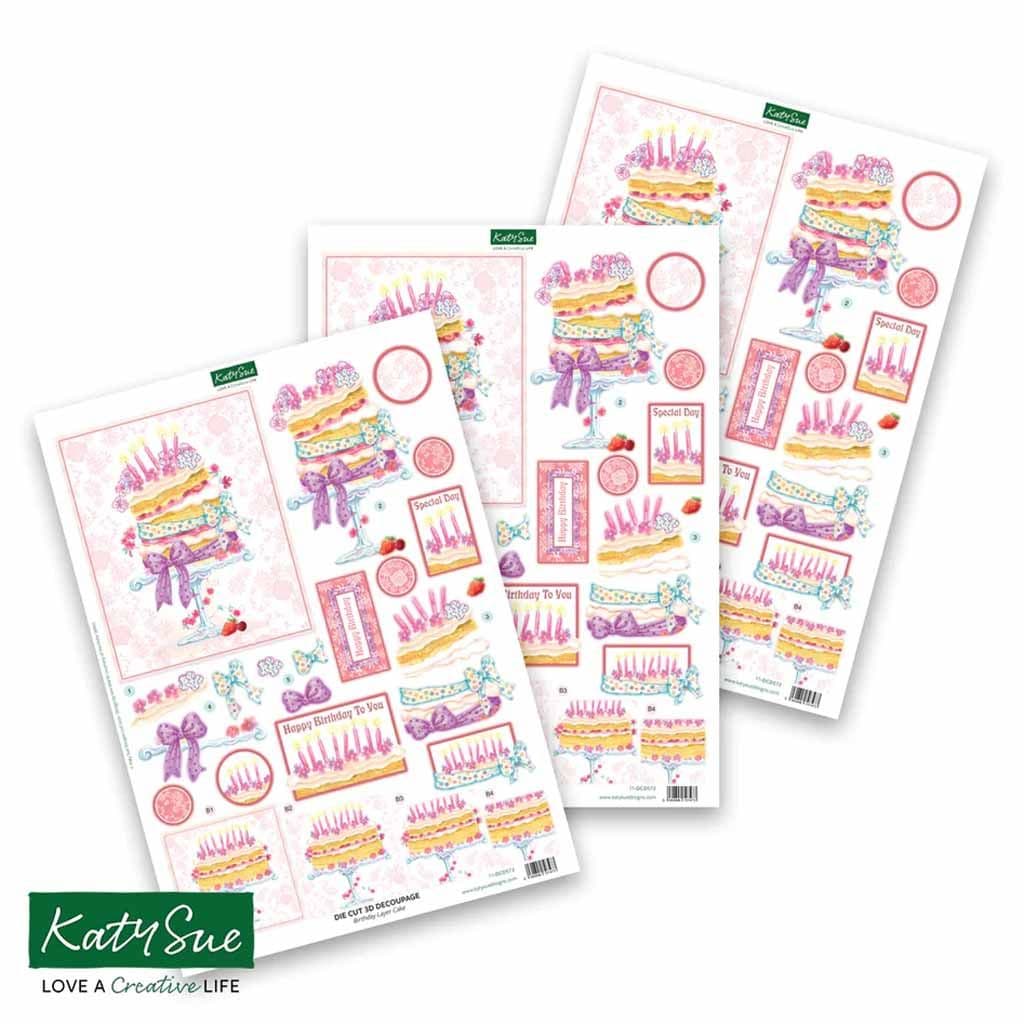 Birthday Layer Cake 3pk Die Cut 3d Decoupage Craft Sheets by Katy Sue